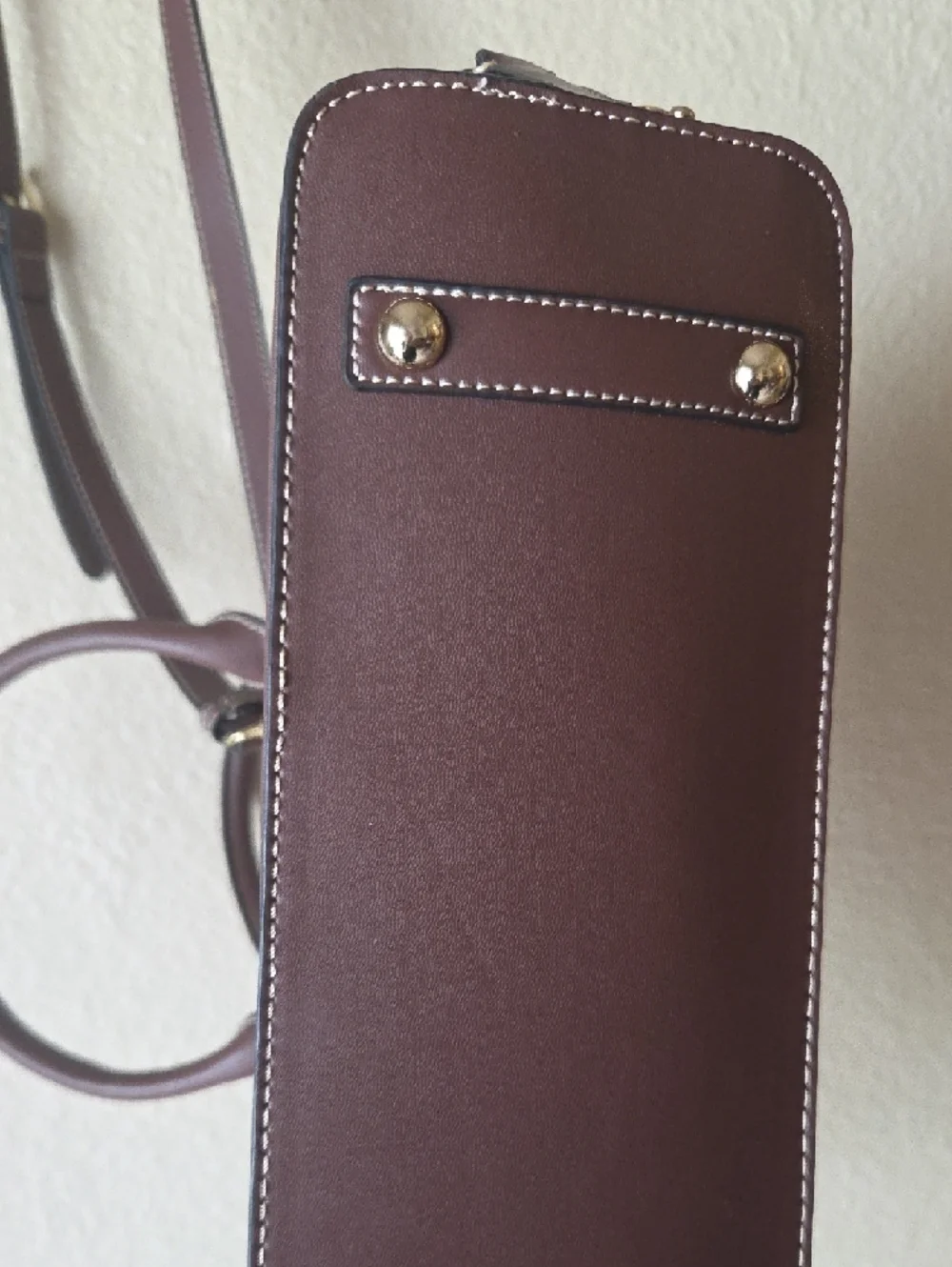 M.C Handbags Embossed Leather Satchel in Beige and Brown.